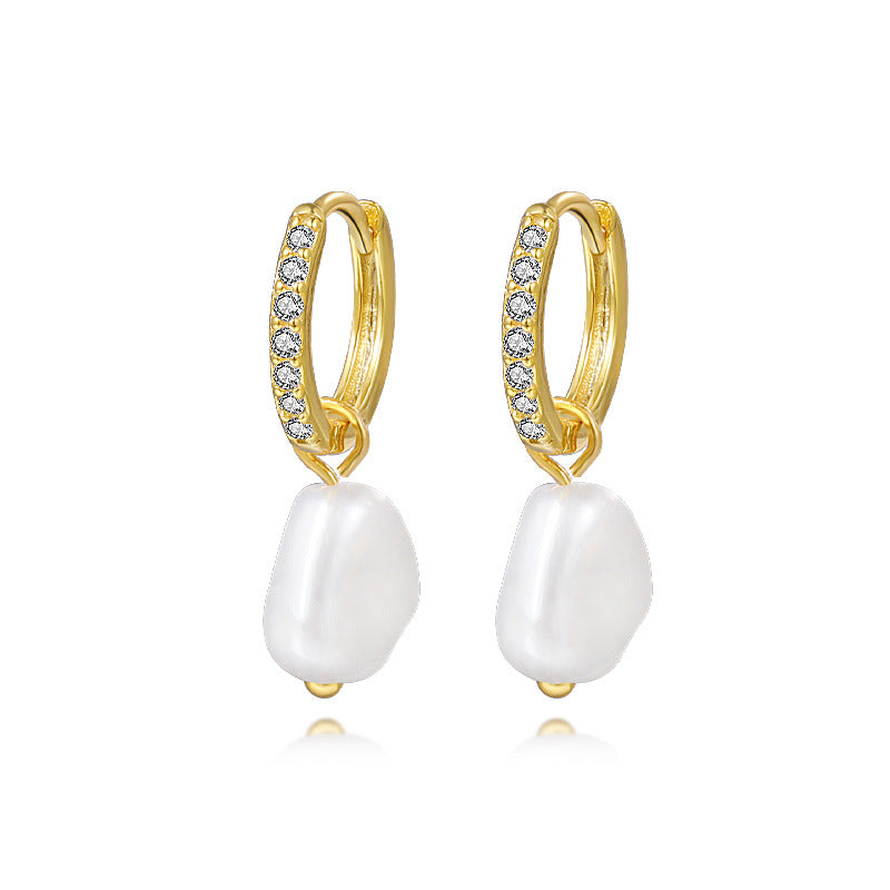 18K Gold Plated 925 Sterling Silver Baroque Pearl Hoop Earrings