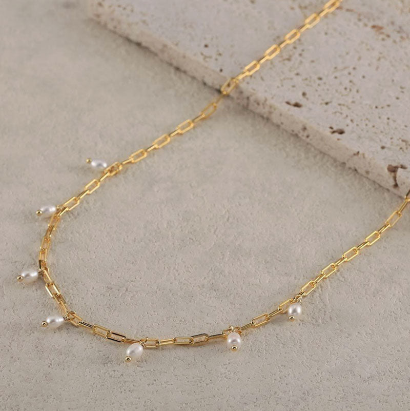 Gold-Plated Pearl Drop Chain Necklace