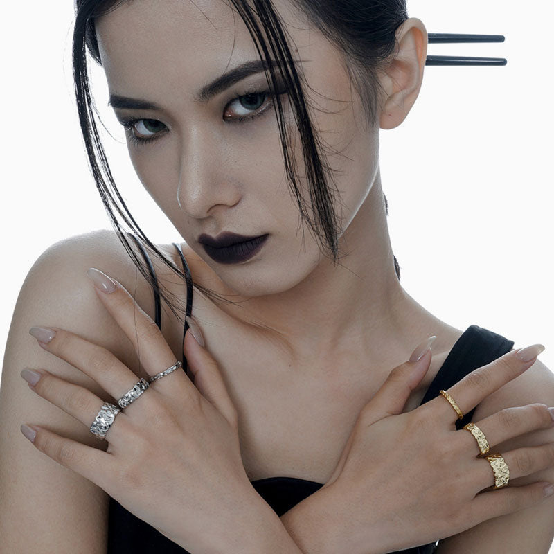 Hammered Texture Adjustable Rings – Sterling Silver & Gold-Plated Statement Rings