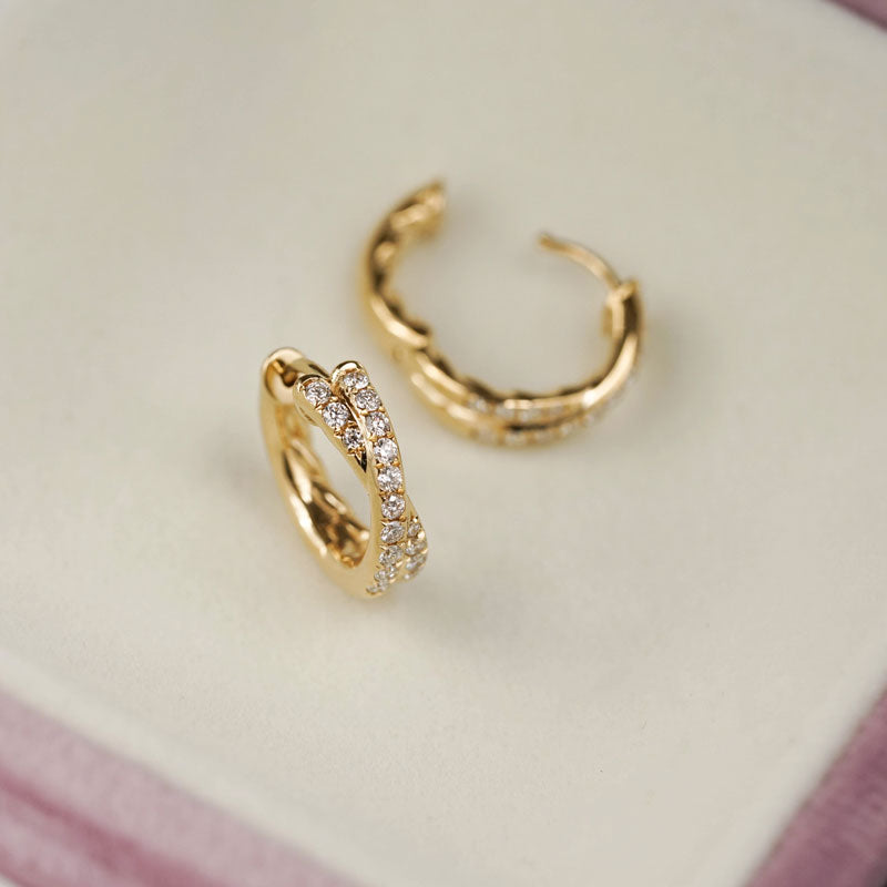 Elegant Zircon-Studded Crossover Hoop Earrings