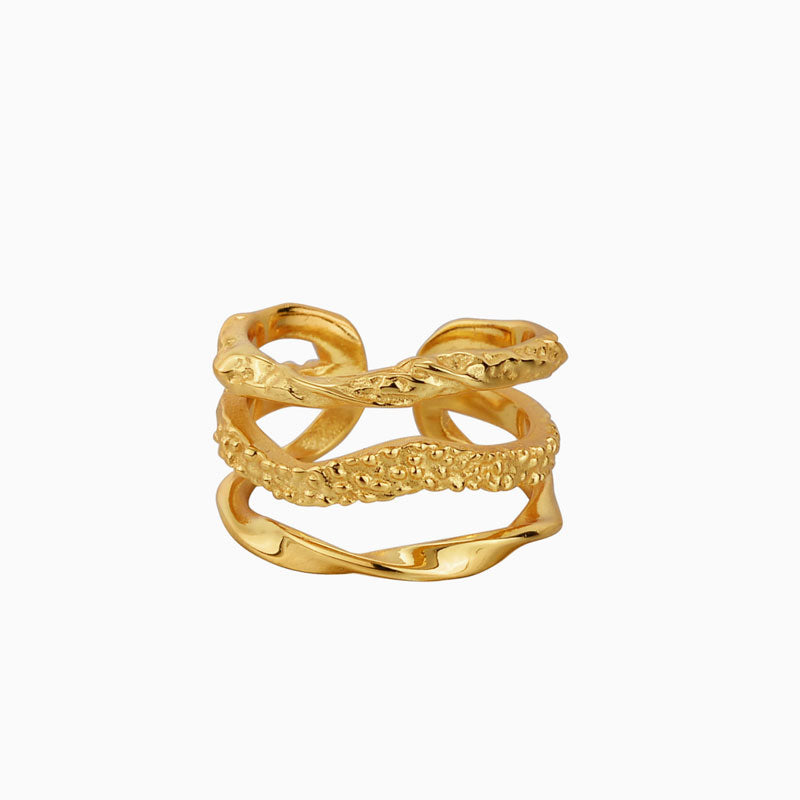 Gold-Plated Triple-Layer Textured Ring