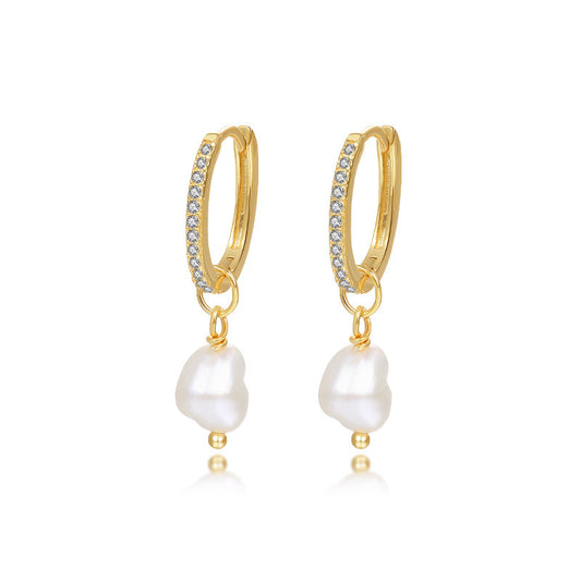 18K Gold Plated Baroque Pearl Hoop Earrings