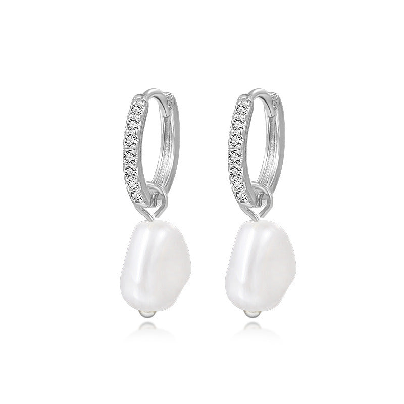 925 Sterling Silver Baroque Pearl Hoop Earrings