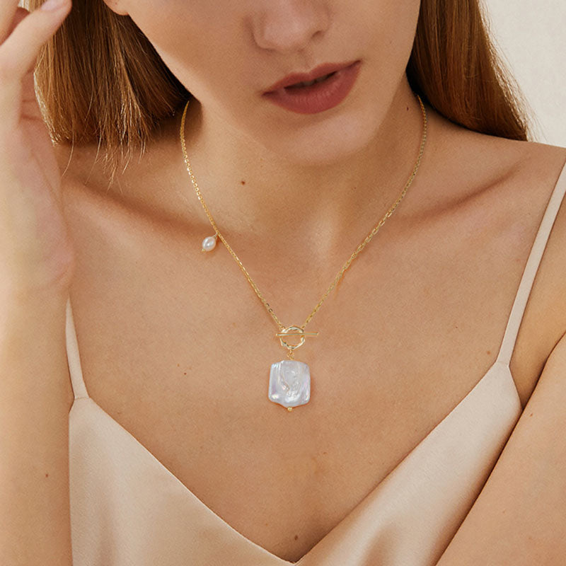Silver Gold-Plated Baroque Pearl Necklace