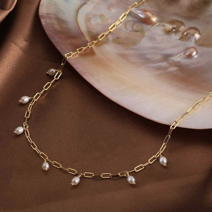 Gold-Plated Pearl Drop Chain Necklace