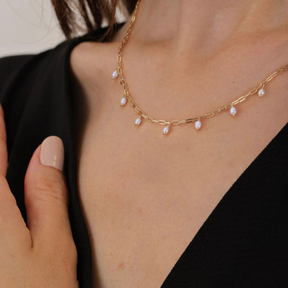 Gold-Plated Pearl Drop Chain Necklace