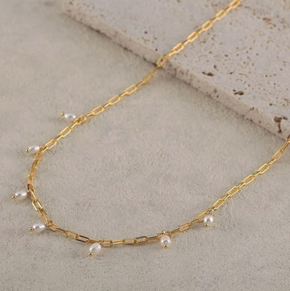 Gold-Plated Pearl Drop Chain Necklace