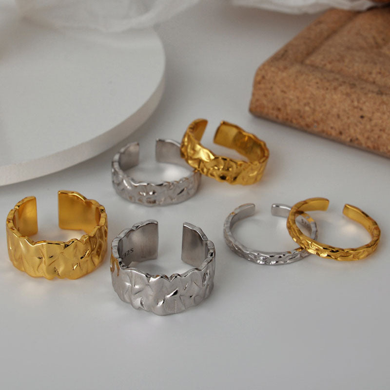 Hammered Texture Adjustable Rings – Sterling Silver & Gold-Plated Statement Rings