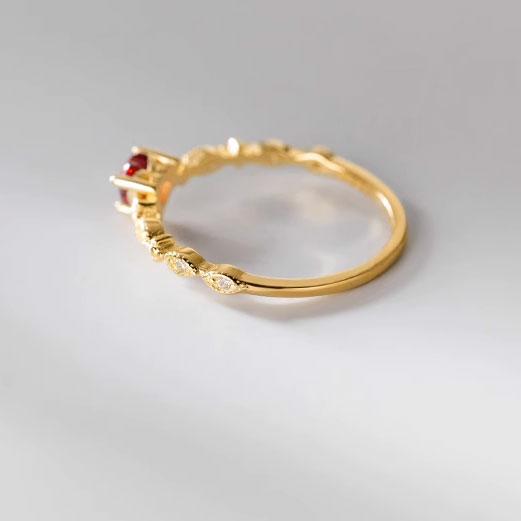 Gold-Plated Sterling Silver Ring with Red Heart Zircon