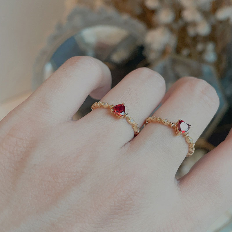 Gold-Plated Sterling Silver Ring with Red Heart Zircon