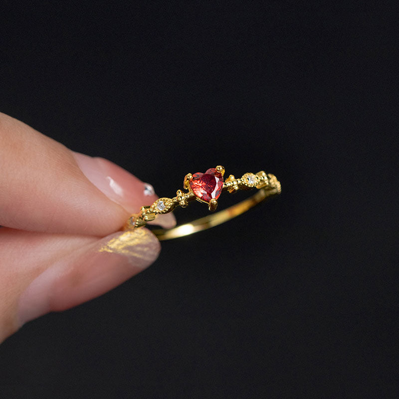 Gold-Plated Sterling Silver Ring with Red Heart Zircon