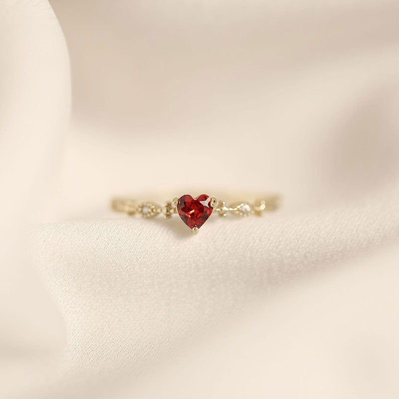 Gold-Plated Sterling Silver Ring with Red Heart Zircon