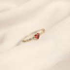 Gold-Plated Sterling Silver Ring with Red Heart Zircon