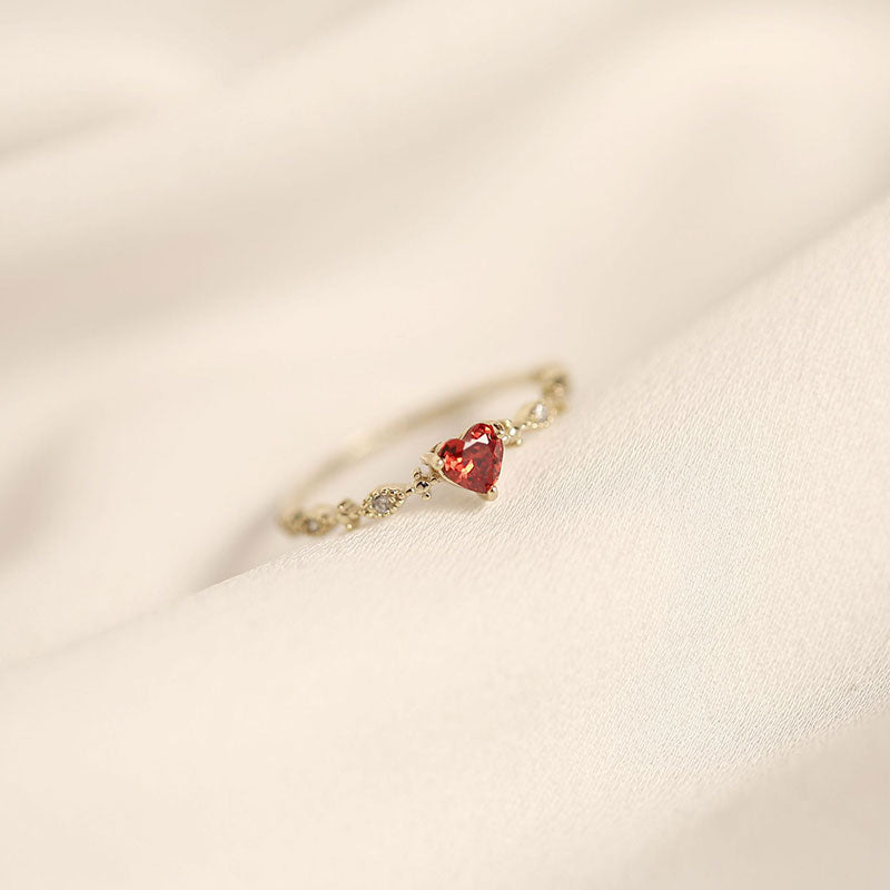 Gold-Plated Sterling Silver Ring with Red Heart Zircon