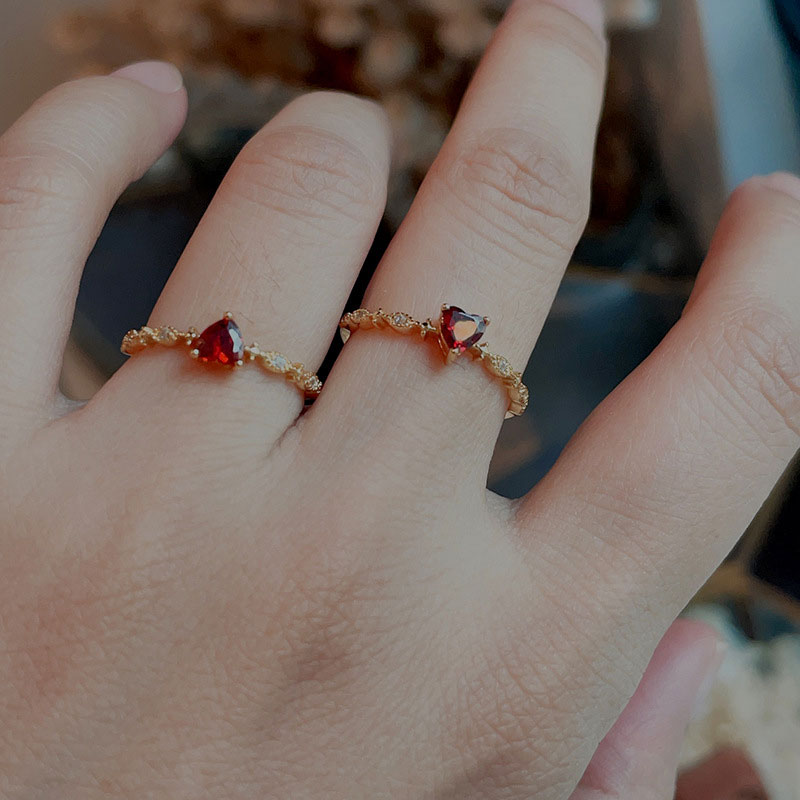 Gold-Plated Sterling Silver Ring with Red Heart Zircon