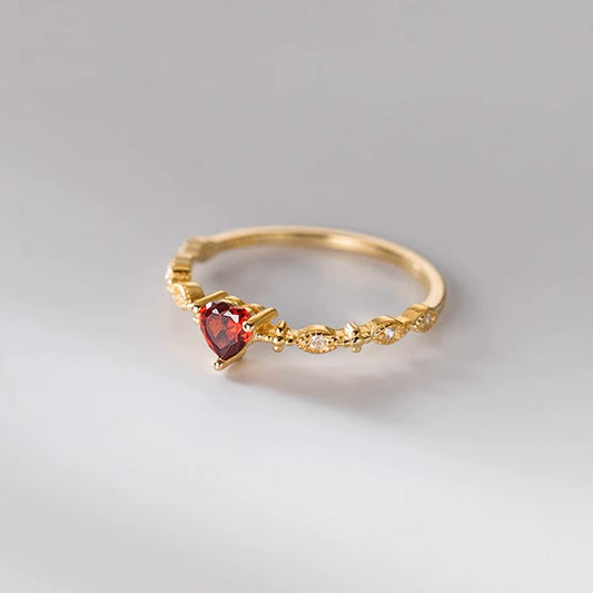 Gold-Plated Sterling Silver Ring with Red Heart Zircon