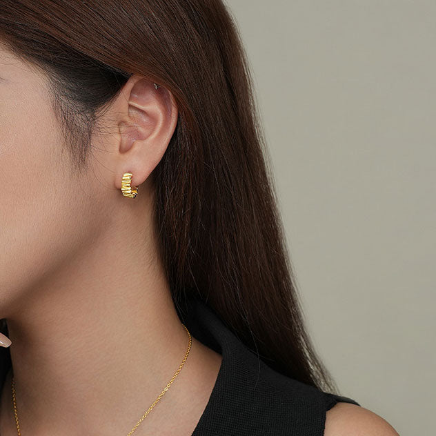 Gold-Plated Sterling Silver Textured Hoop Earrings