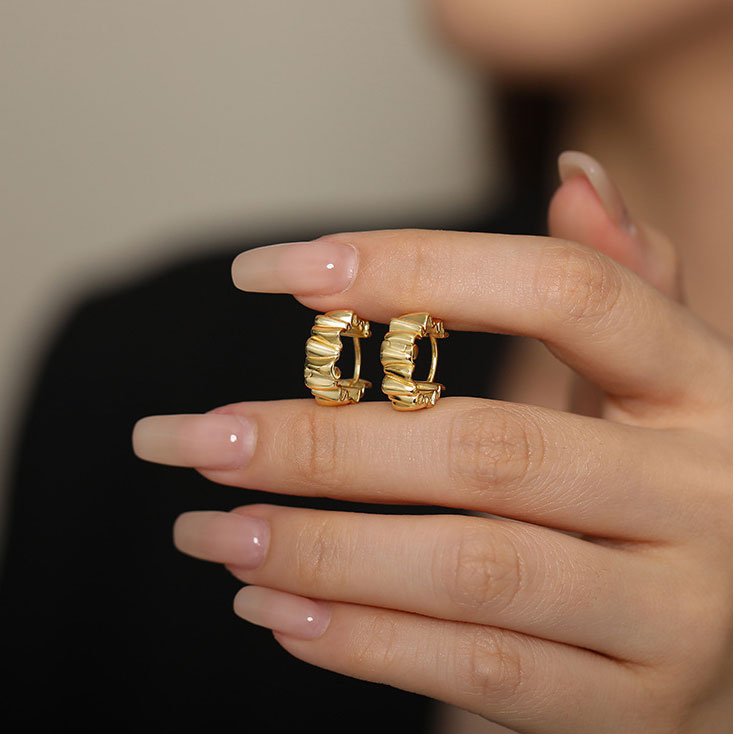 Gold-Plated Sterling Silver Textured Hoop Earrings