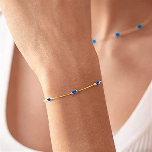 Silver and Gold-Plated Bracelet with Blue Zircon Stones