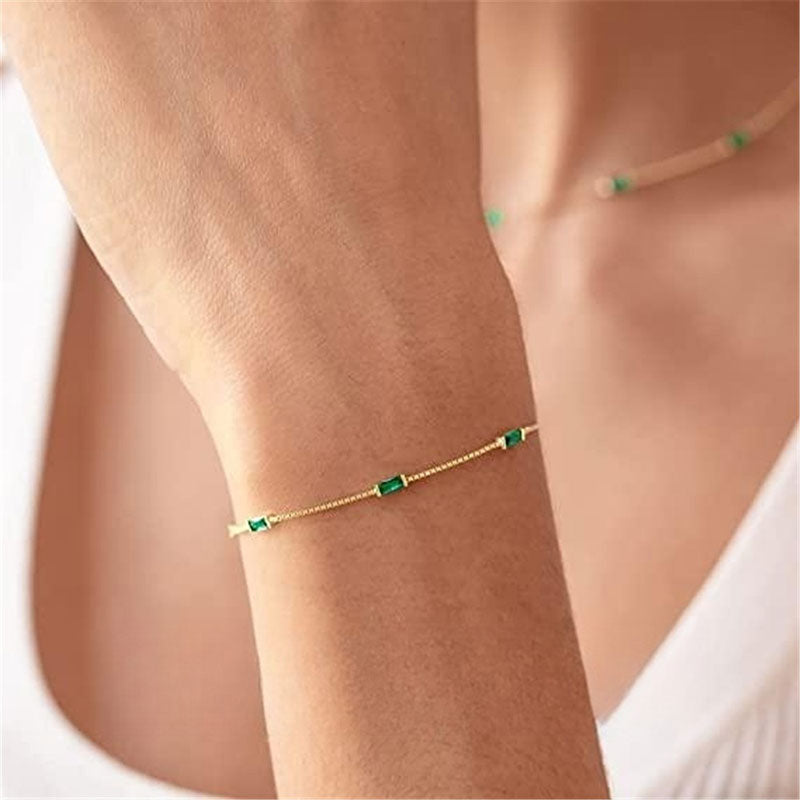 Gold-Plated Bracelet with Green Zircon Stones