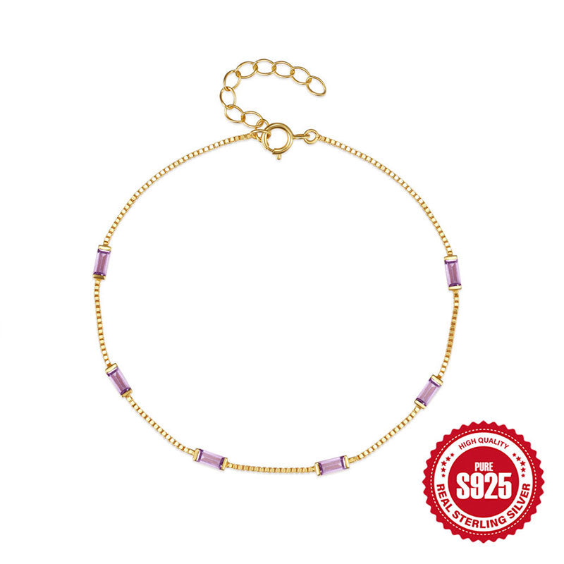 Silver and Gold-Plated Bracelet with Purple Zircon Stones