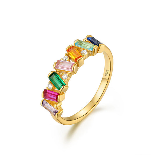 Silver and Gold-Plated Ring with Colorful Zircon Stones