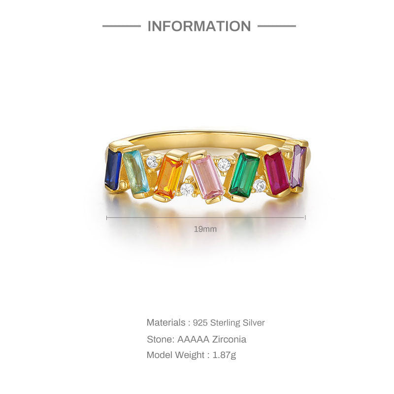 Silver and Gold-Plated Ring with Colorful Zircon Stones