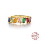 Silver and Gold-Plated Ring with Colorful Zircon Stones