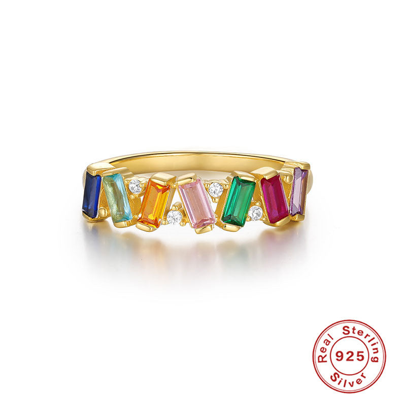 Silver and Gold-Plated Ring with Colorful Zircon Stones