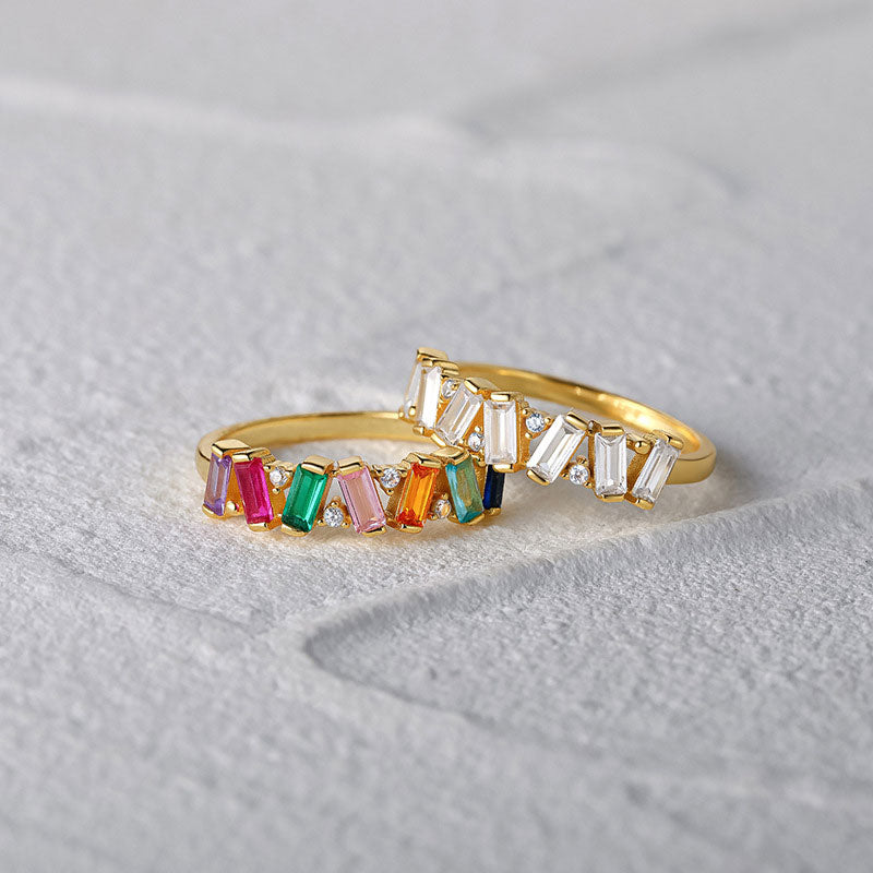 Silver and Gold-Plated Ring with White Zircon Stones