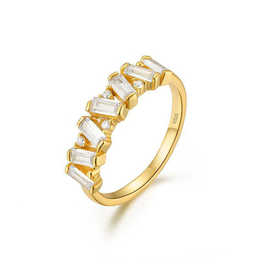 Silver and Gold-Plated Ring with White Zircon Stones