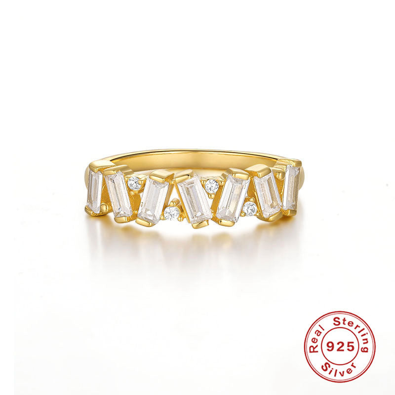 Silver and Gold-Plated Ring with White Zircon Stones
