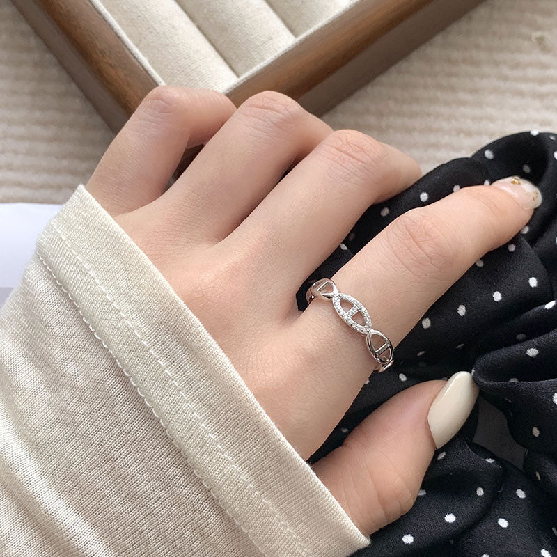 Adjustable Silver Ring with Small Zirconia