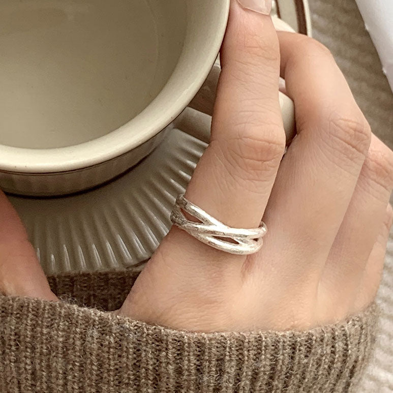 Sterling Silver Adjustable Ring | Minimalist Intertwined Band Design