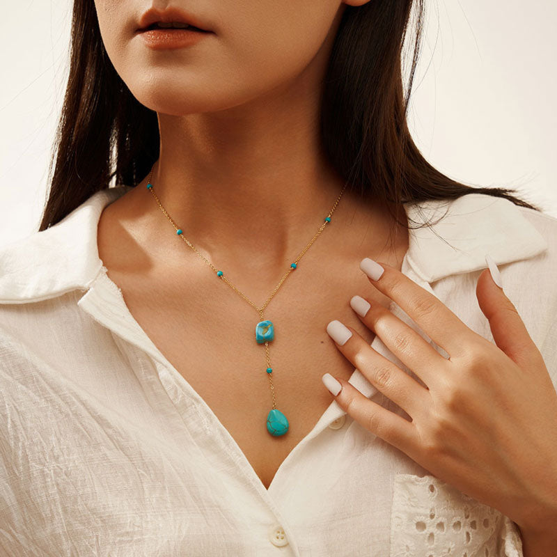 Gold-Plated Turquoise Y-Necklace