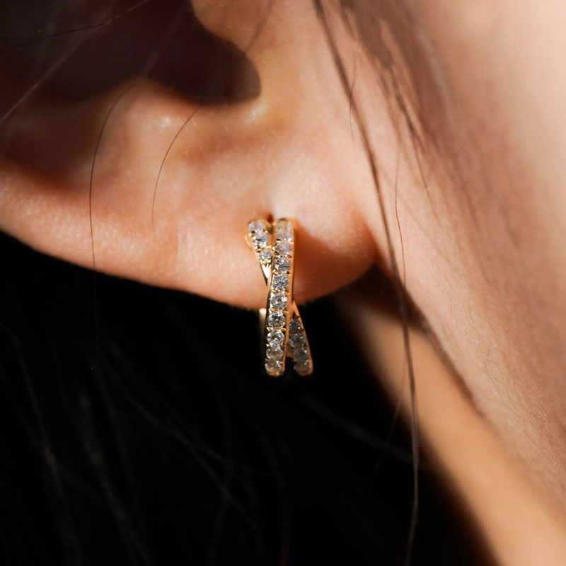 Elegant Zircon-Studded Crossover Hoop Earrings