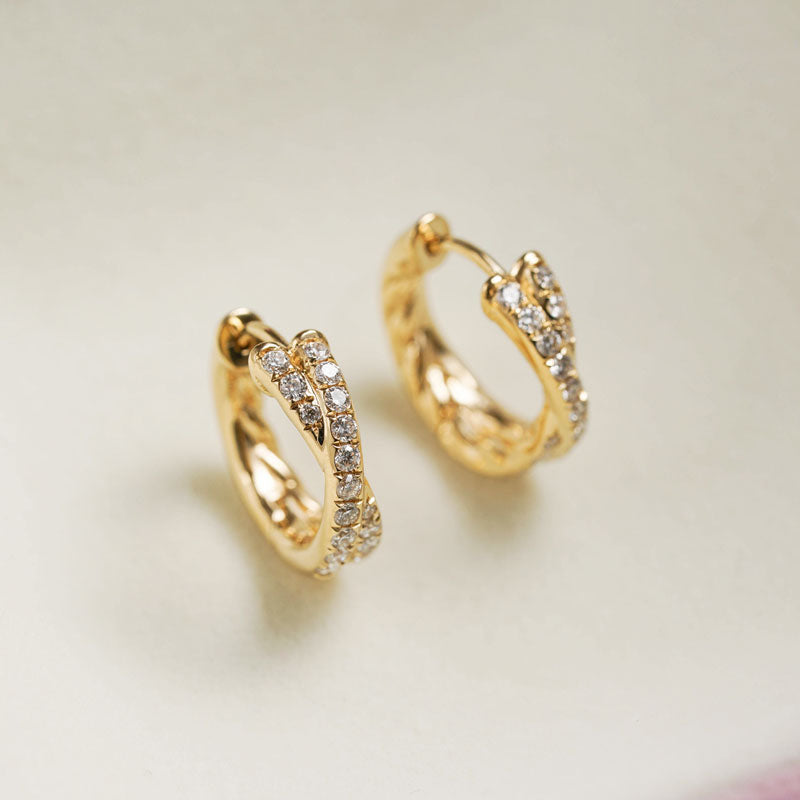 Elegant Zircon-Studded Crossover Hoop Earrings