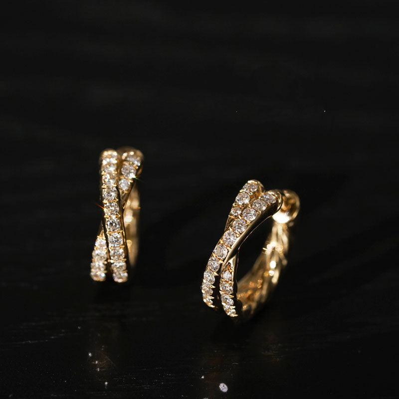 Elegant Zircon-Studded Crossover Hoop Earrings