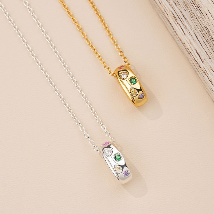 925 Sterling Silver Multicolor Gemstone Pendant Necklace