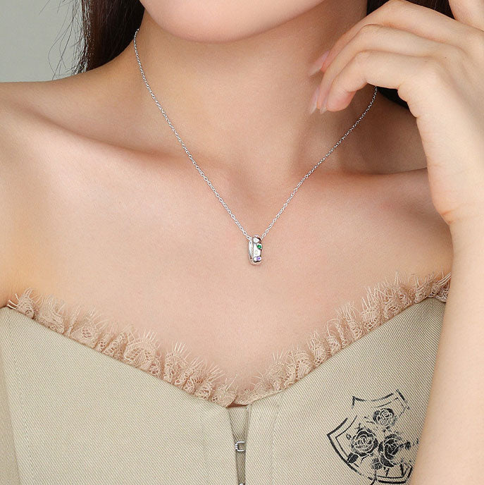925 Sterling Silver Multicolor Gemstone Pendant Necklace