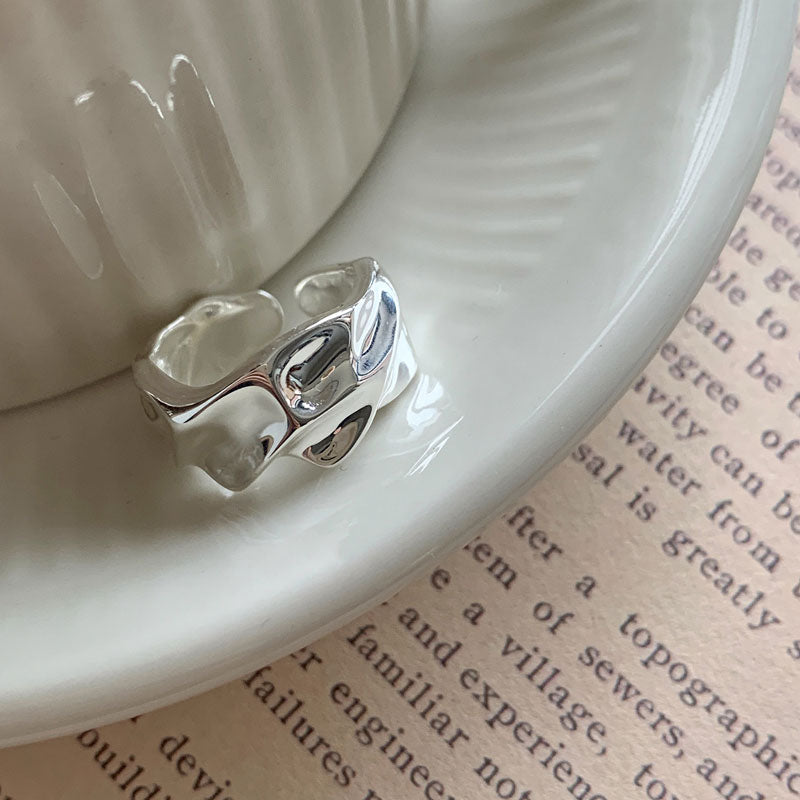925 Sterling Silver Irregular Pleated Wide Band Ring