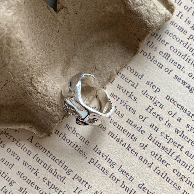 925 Sterling Silver Irregular Pleated Wide Band Ring