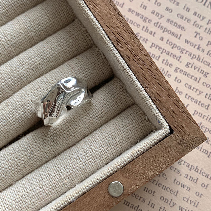 925 Sterling Silver Irregular Pleated Wide Band Ring
