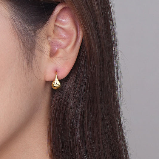 18K Gold Plated 925 Sterling Silver Water Drop Hoop Earrings