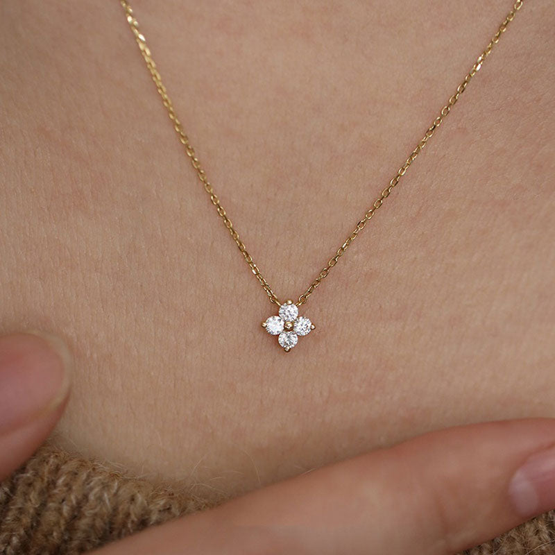 18K Gold-Plated S925 Silver Four-Leaf Clover Necklace with Zircon