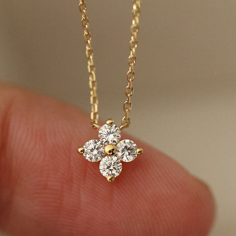 18K Gold-Plated S925 Silver Four-Leaf Clover Necklace with Zircon