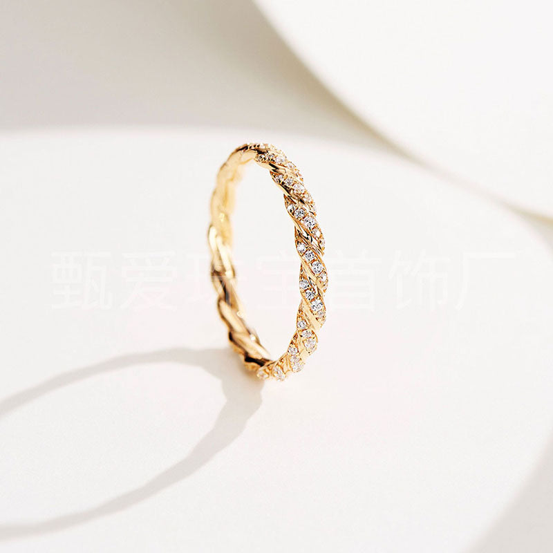 Twisted Design Gold-Plated Sterling Silver Ring with Zircon 